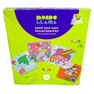 Mondo Llama Paint‑Your‑Own Canvas Board Kit Kids Craft Makes 4 Mermaid Unicorn